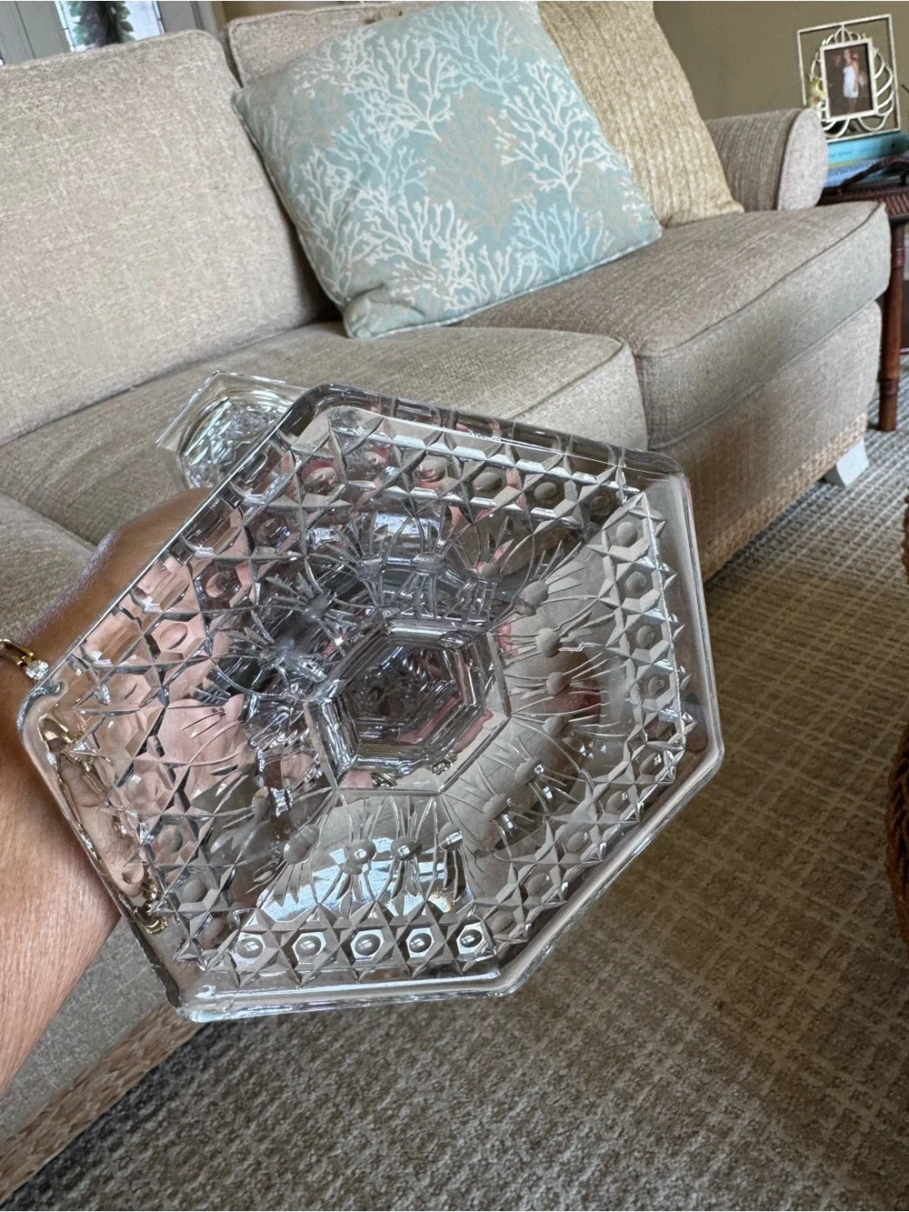 Vintage pair heavy lead crystal candlesticks featuring faceted baluster stems.